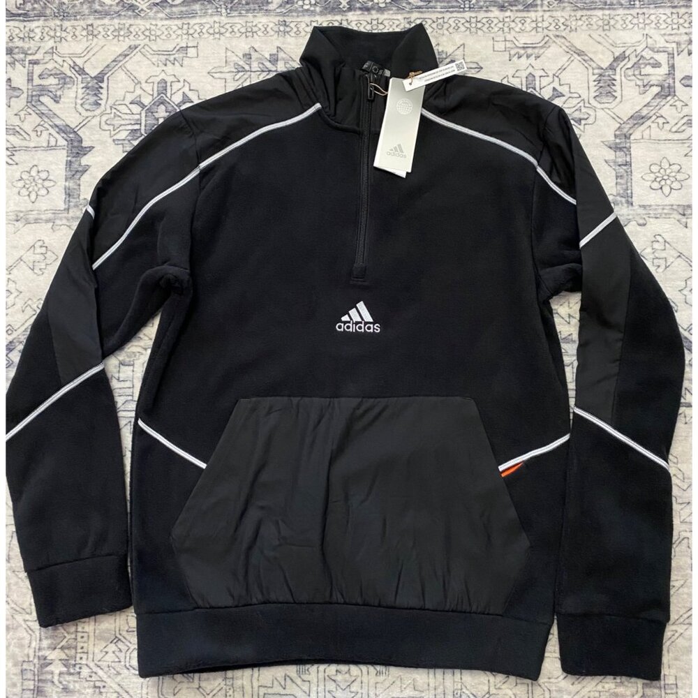 New Adidas Mens Black‎ Multi-Sport 1/4 Zip Polar Fleece Sweatshirt Small HL6914